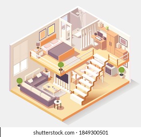 Isometric House Different Rooms Composition