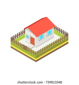Isometric house. Isometric elements representing suburban house. Vector illustration.