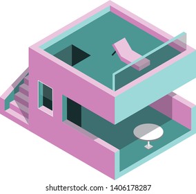 Isometric house with furniture in 3d