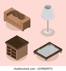 Isometric House Furnitures, Icons Set