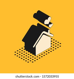 Isometric House with heart shape icon isolated on yellow background. Love home symbol. Family, real estate and realty.  Vector Illustration