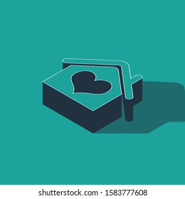 Isometric House with heart shape icon isolated on green background. Love home symbol. Family, real estate and realty.  Vector Illustration