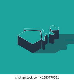 Isometric House with heart shape icon isolated on green background. Love home symbol. Family, real estate and realty.  Vector Illustration