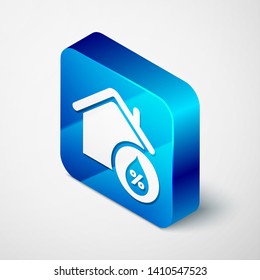 Isometric House humidity icon isolated on white background. Weather and meteorology, thermometer symbol. Blue square button. Vector Illustration