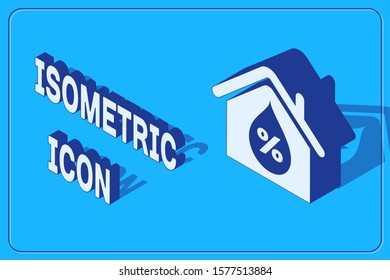 Isometric House humidity icon isolated on blue background. Weather and meteorology, thermometer symbol.  Vector Illustration