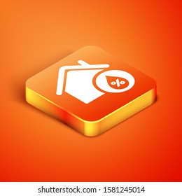 Isometric House humidity icon isolated on orange background. Weather and meteorology, thermometer symbol.  Vector Illustration