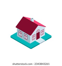 isometric house icon in color on white background, private house or real estate