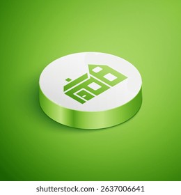 Isometric House icon isolated on green background. Home symbol. White circle button. Vector