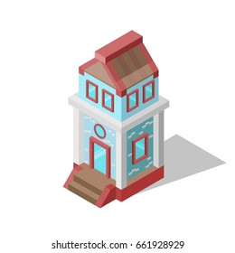 Isometric House icon. Village house. Vector illustration for real estate banner. For info-graphics and design games.  