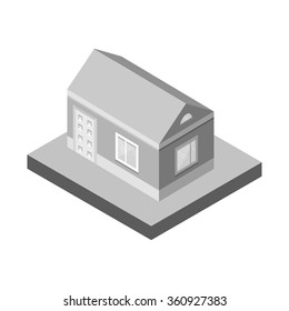Isometric house icon,modern 3D style.Vector illustration.Isometric icons.Small house Yard.Property Isolated objects.Grey monochrome isometric home, illustration architecture template