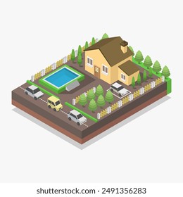 Isometric house illustrated on background