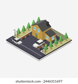 Isometric house illustrated on white background