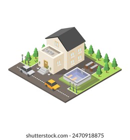 Isometric house illustrated on white background