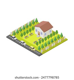 Isometric house illustrated on white background