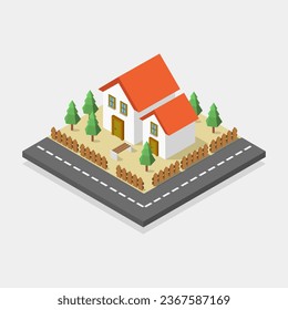 Casa isométrica ilustrada en vector sobre fondo