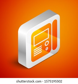 Isometric House intercom system icon isolated on orange background. Silver square button. Vector Illustration