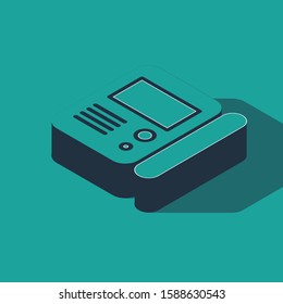 Isometric House intercom system icon isolated on green background.  Vector Illustration