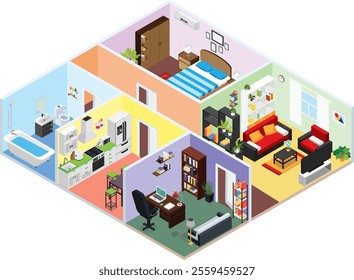 Isometric house interior design vector