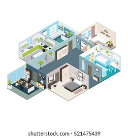 Isometric House Interior View Layout Of Residential Premises With Baffles And Walls Vector Illustration