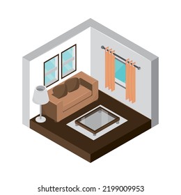 isometric house living room isolated style
