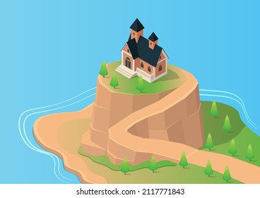 Isometric House On A Hill On An Island