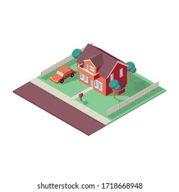 Isometric house on a white background. Home, real estate or rent concept illustration. Private house in isometric perspective. 