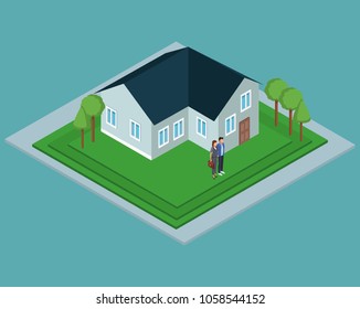 Isometric house with people