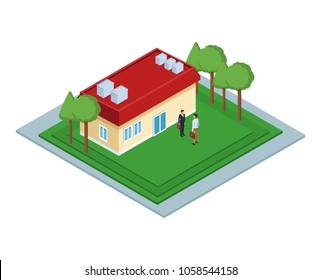 Isometric house with people
