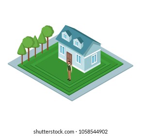 Isometric house with people