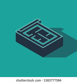 Isometric House plan icon isolated on green background.  Vector Illustration