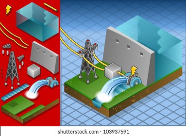 Isometric house powered by watermill
