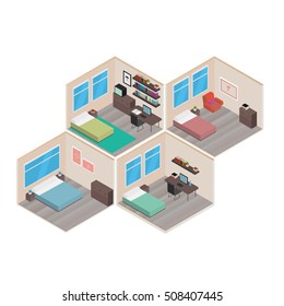 Isometric house rooms: Bedroom set