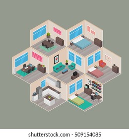 Isometric house rooms: Home set