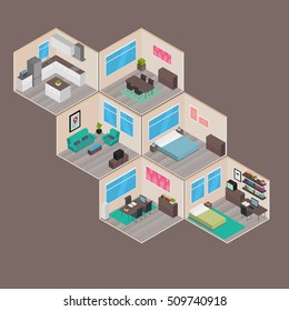 Isometric house rooms: Home set