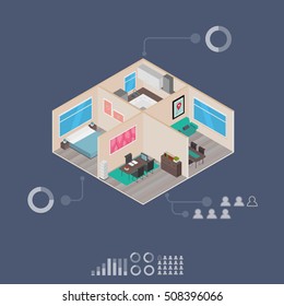 Isometric house rooms: Infographics