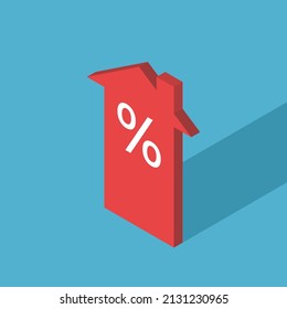 Isometric House Shaped Arrow, Percent Sign. Interest Rate, Real Estate, Investment, Construction, Growth And Mortgage Concept. Flat Design. Vector Illustration. EPS 8, No Gradients, No Transparency