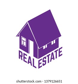 Isometric house silhouette in violet color isolated on white background. Real estate logo.