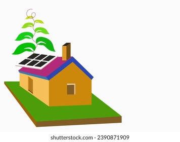 Isometrisches Haus mit Solarzelle auf dem Dach, Öko-Heimsymbol Vektorgrafik-Raum.