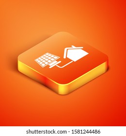 Isometric House with solar panel icon isolated on orange background. Ecology, solar renewable energy. Eco-friendly house. Environmental Protection.  Vector Illustration