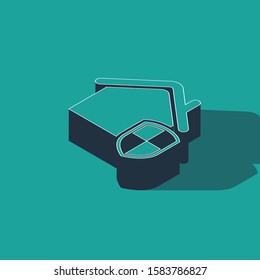 Isometric House under protection icon isolated on green background. Home and shield. Protection, safety, security, protect, defense concept.  Vector Illustration