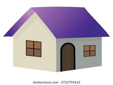 Ilustración vectorial isométrica de la casa con techo inclinado aislado
