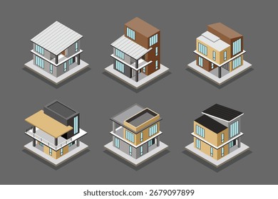 Isometric House Vector Set, Modern Home Illustration