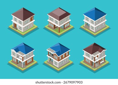 Isometric House Vector Set, Modern Home Illustration
