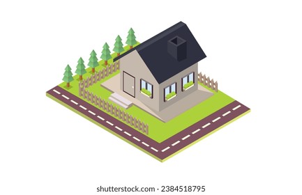 isometric house.on white background.isometric design. 3D design elements for construction of urban and village landscapes.
