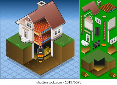 Isometric House With Wood Fired Boiler