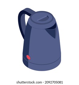 Isometric household appliances composition with isolated image of electric kettle vector illustration