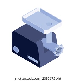 Isometric household appliances composition with isolated image of electric meat mincer vector illustration
