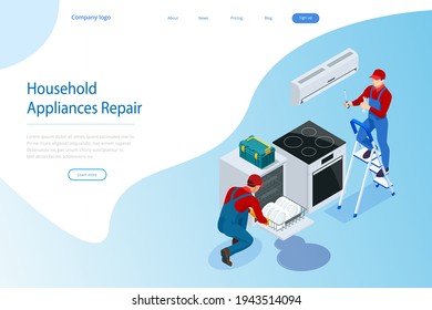 Isometric household appliances repair concept. Repair support service
