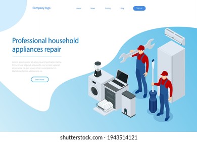 Isometric household appliances repair concept. Repair support service