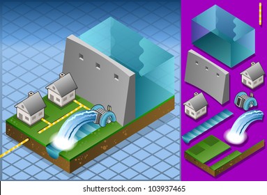 Isometric houses powered by watermill